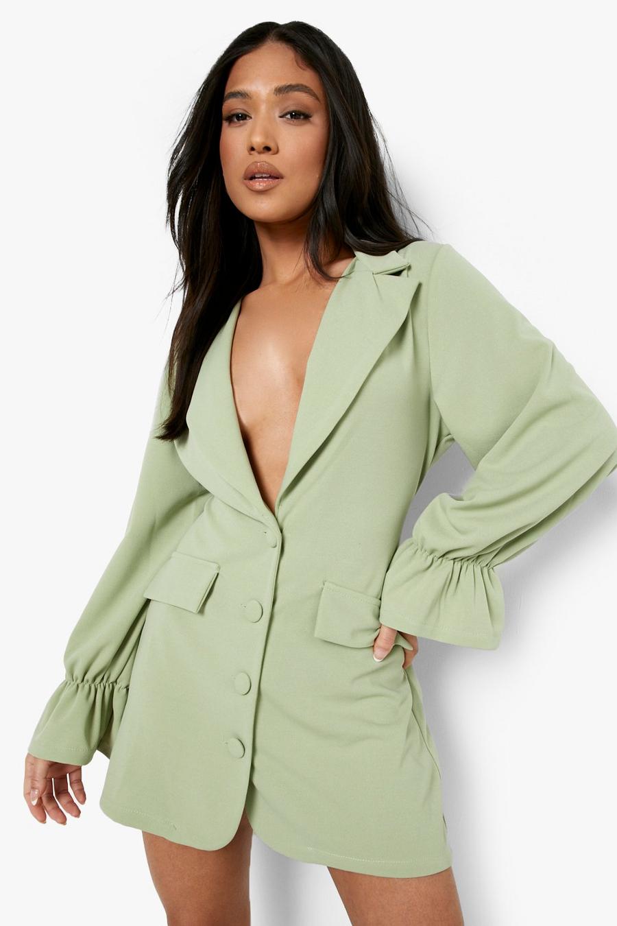 Mint green Petite Flare Cuff Pocket Detail Blazer Dress