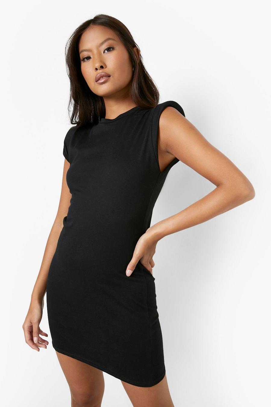 Black Petite Shoulder Pad T-shirt Dress image number 1