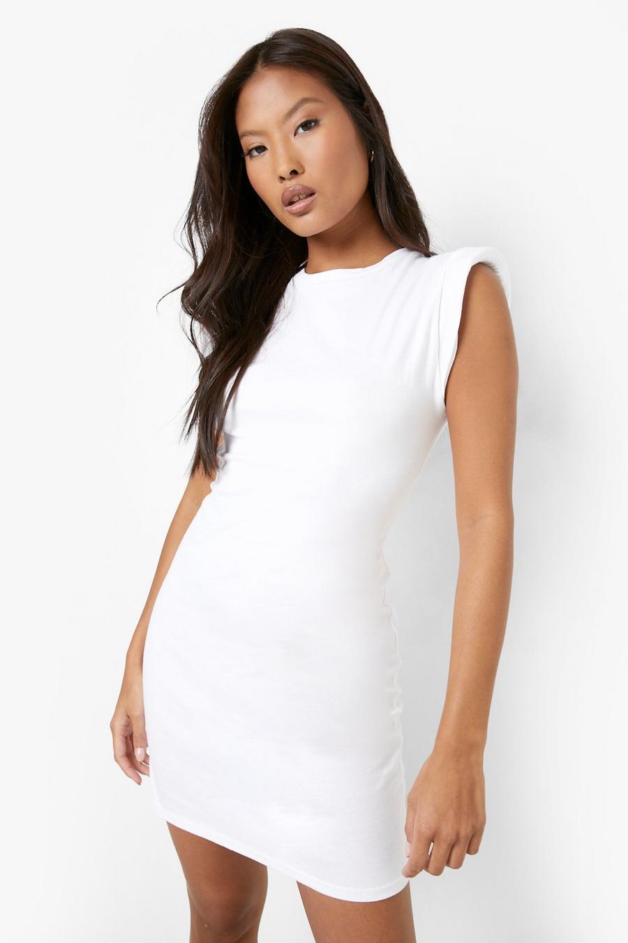 White Petite Shoulder Pad T-shirt Dress image number 1