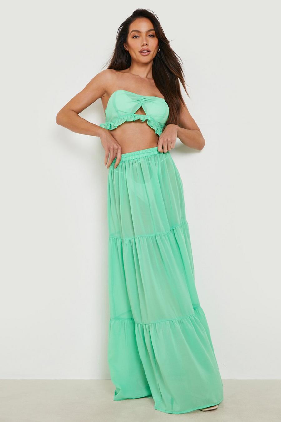 Green Bandeau Top & Maxi Skirt Beach Co-ord image number 1