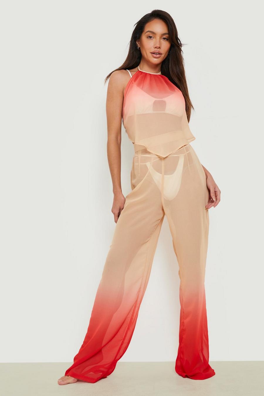 Orange Ombre Scarf Top & Pants Beach Co-Ord image number 1
