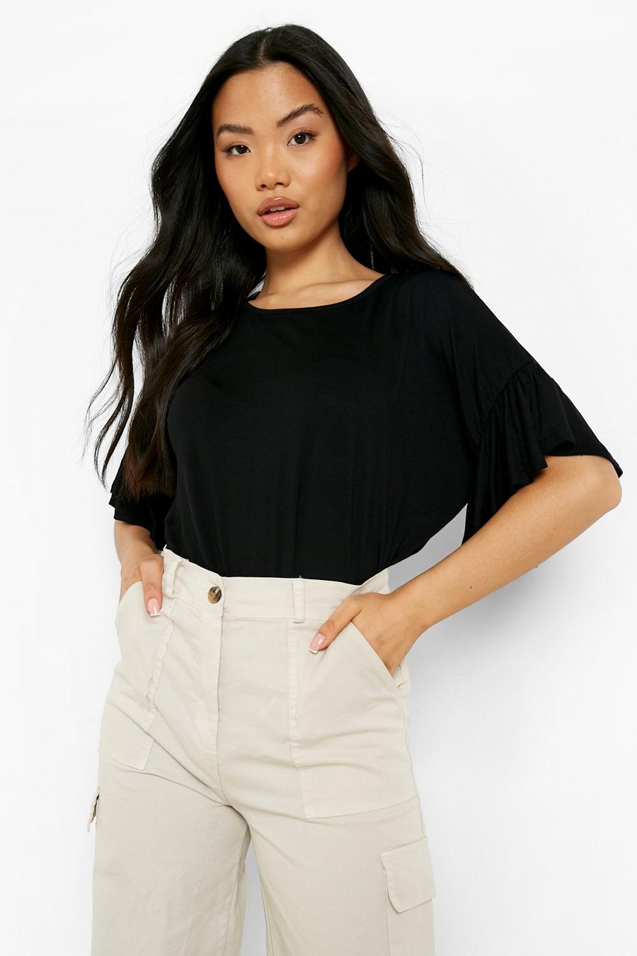 Black Petite Frill Sleeve Boxy Top image number 1