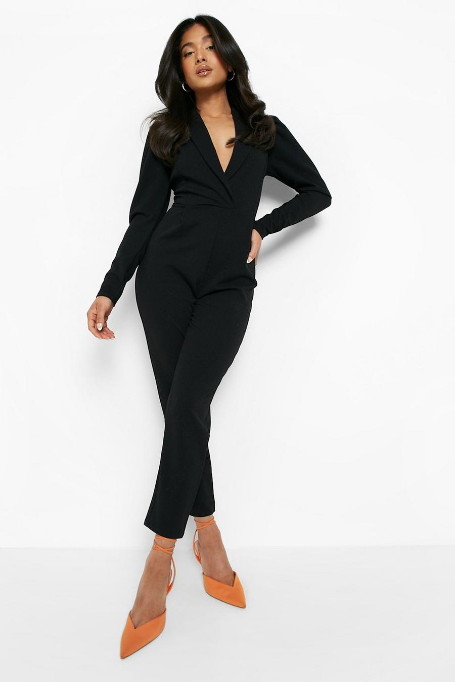 Black svart Petite - Jumpsuit i skinny fit med låg urringning och puffärm image number 1