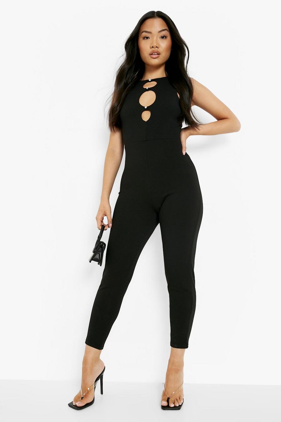 Black Petite - Jumpsuit i skinny fit med cut-out och strass image number 1