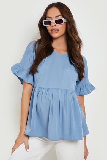 Maternity Frill Cross Back Smock Top blue