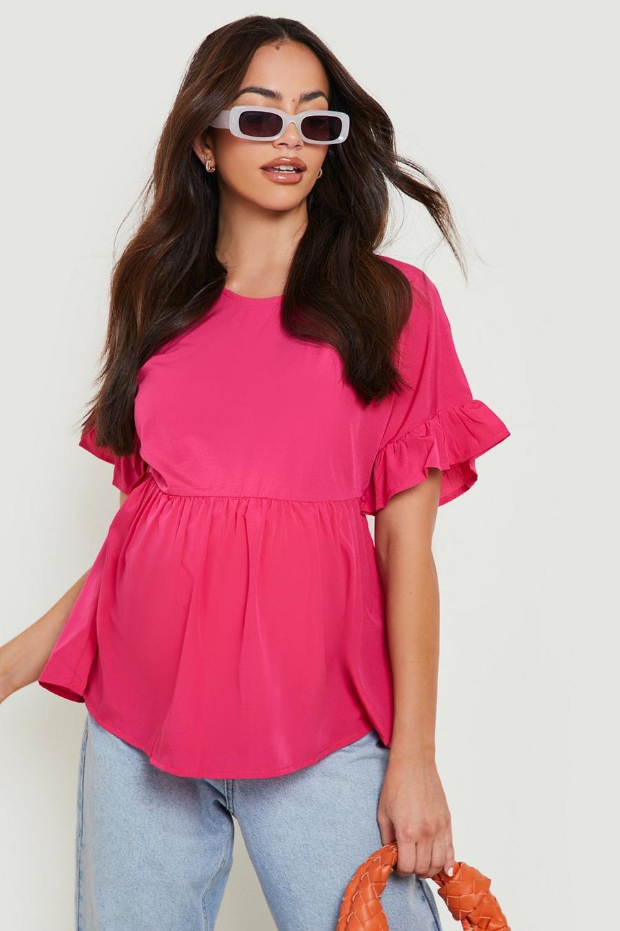 Fuchsia pink Maternity Frill Cross Back Smock Top image number 1