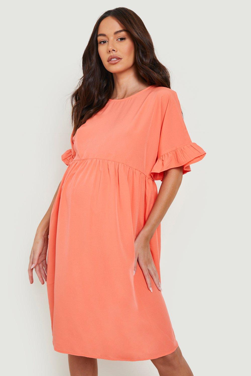 pink and grey maternity dress