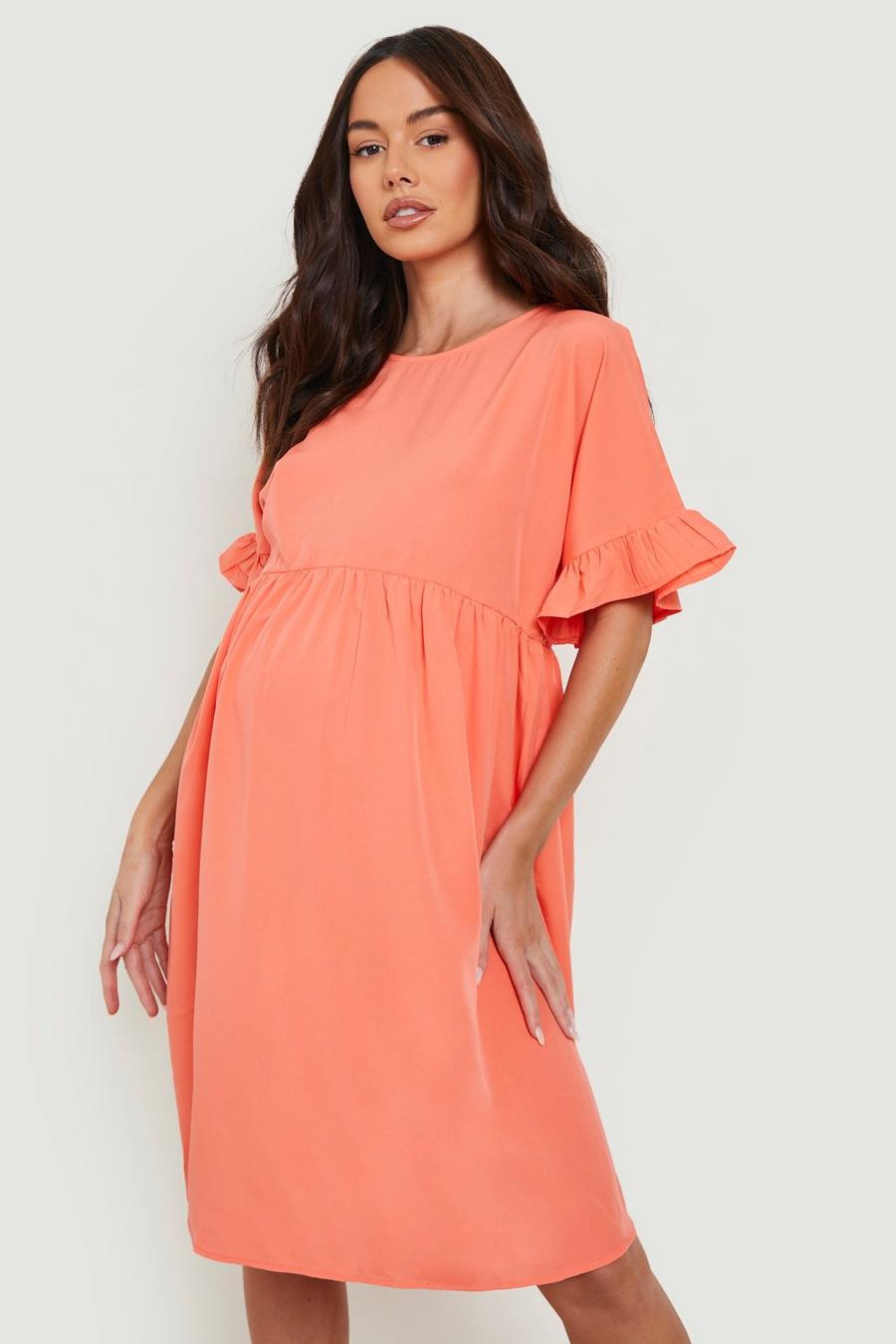 Maternité - Robe babydoll à manches volantées, Coral pink