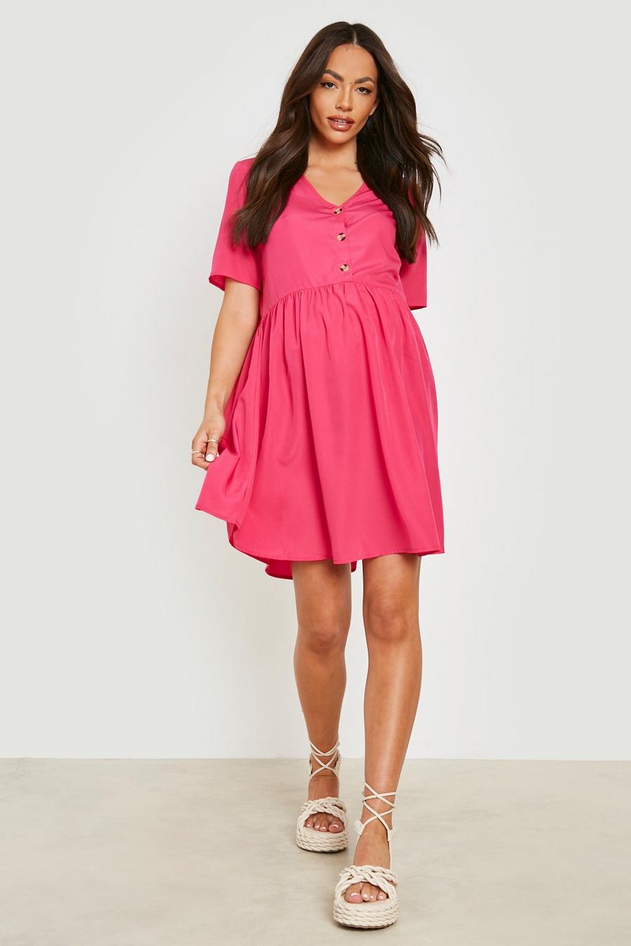 Fuchsia pink Maternity Button Down Smock Dress image number 1