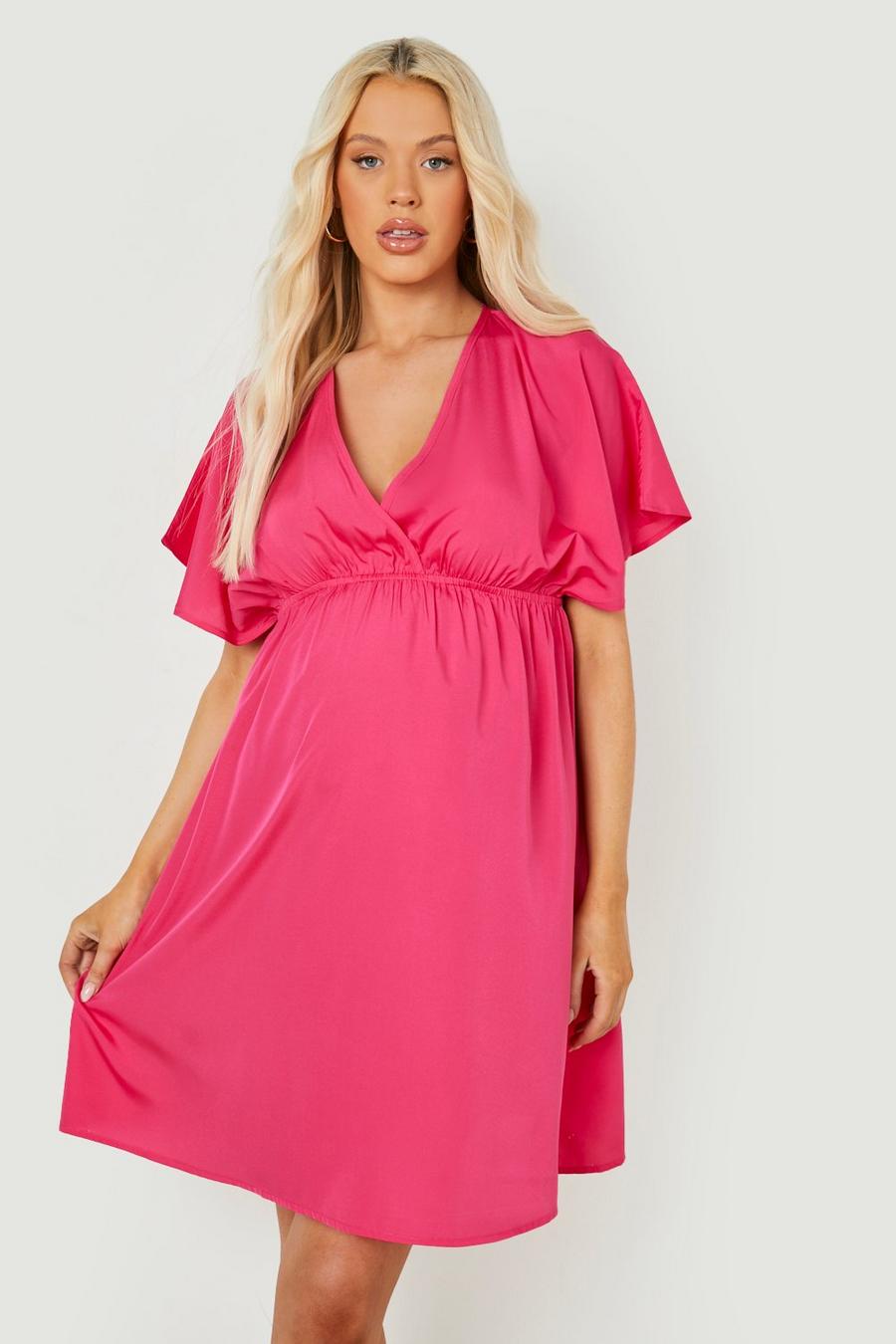 Fuchsia pink Maternity Wrap Smock Dress