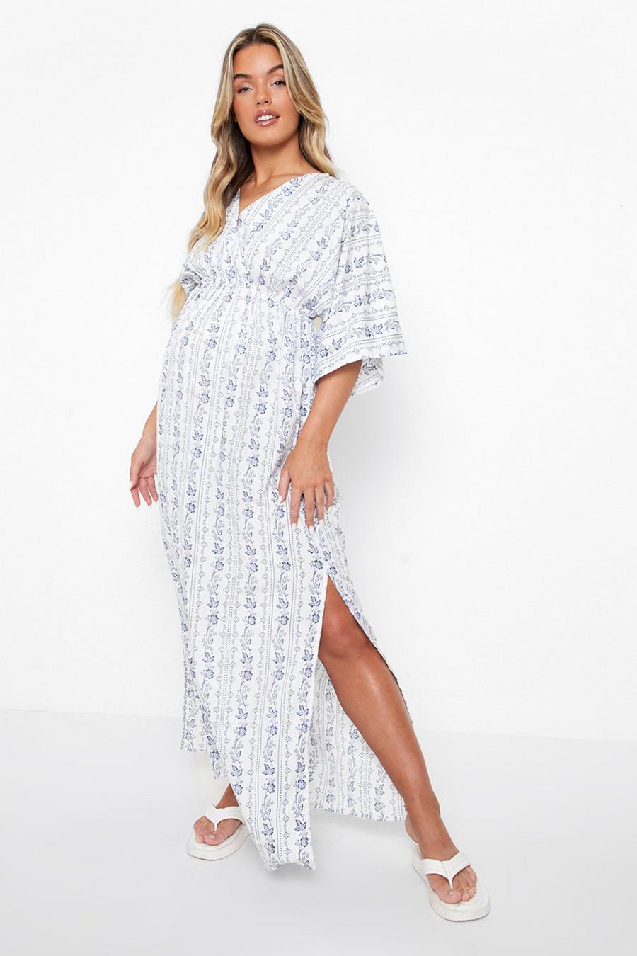 Blue Maternity Batwing Maxi Dress image number 1