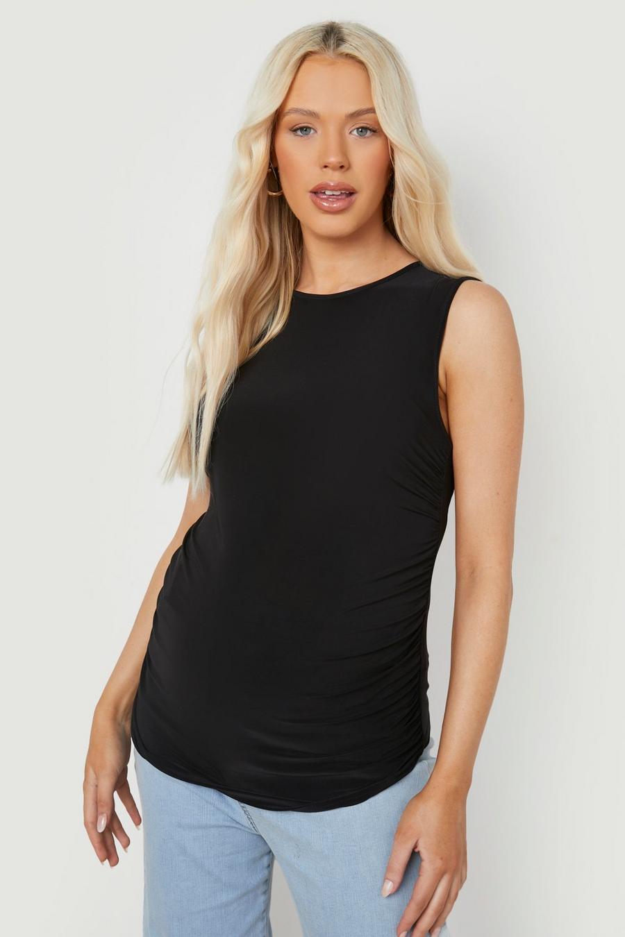 Black Maternity Ruched Slinky Top image number 1