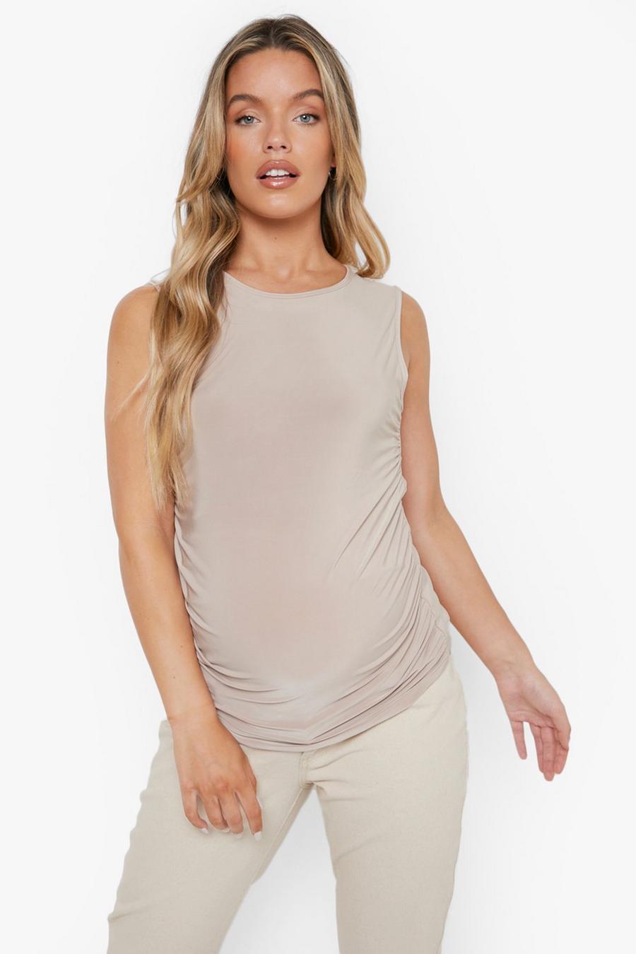 Stone beige Maternity Ruched Slinky Top