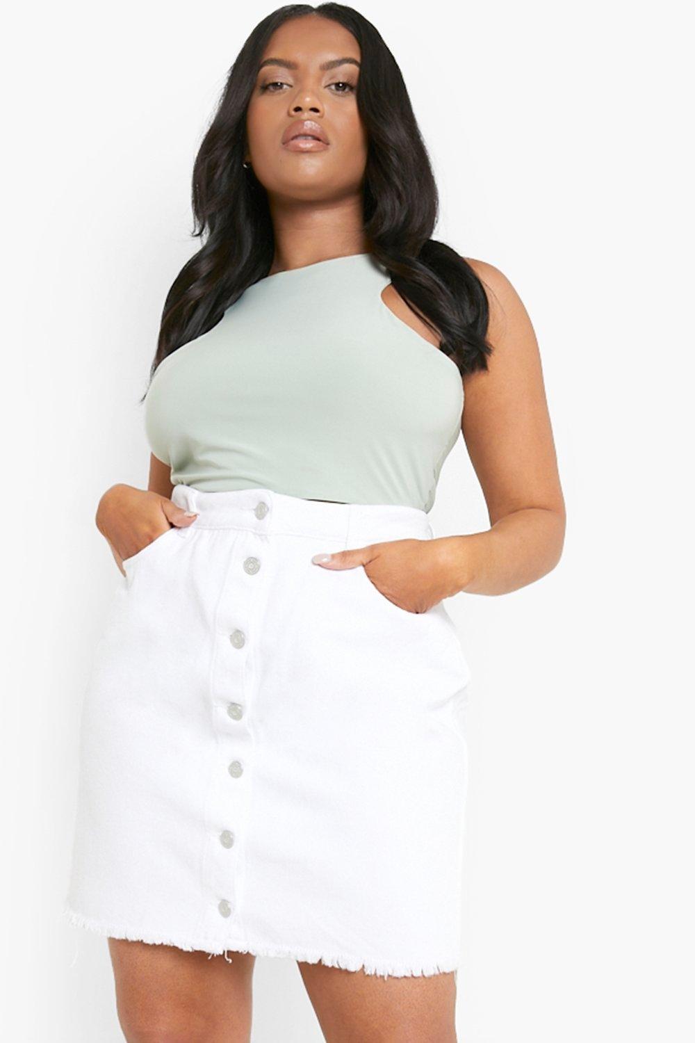 Plus size button down denim clearance skirt