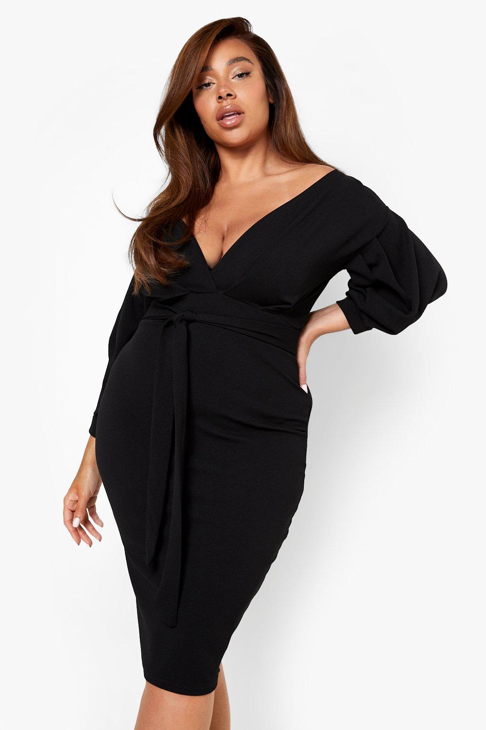 Boohoo plus off on sale the shoulder wrap dress