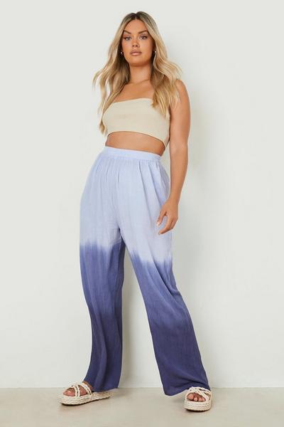 boohoo blue Plus Ombre Cheesecloth Beach Trousers