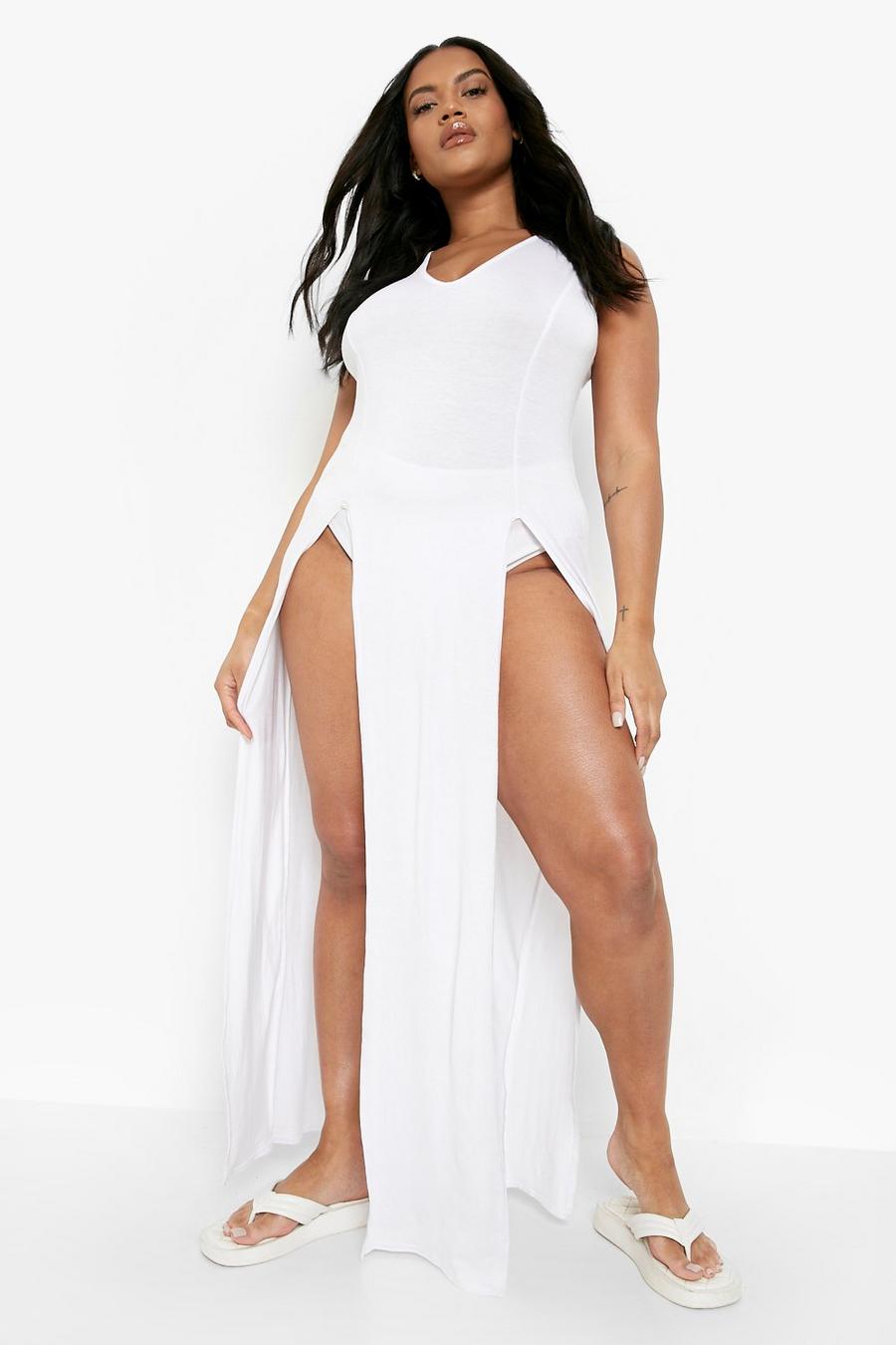 White Plus Jersey Split Front Beach Maxi Dress