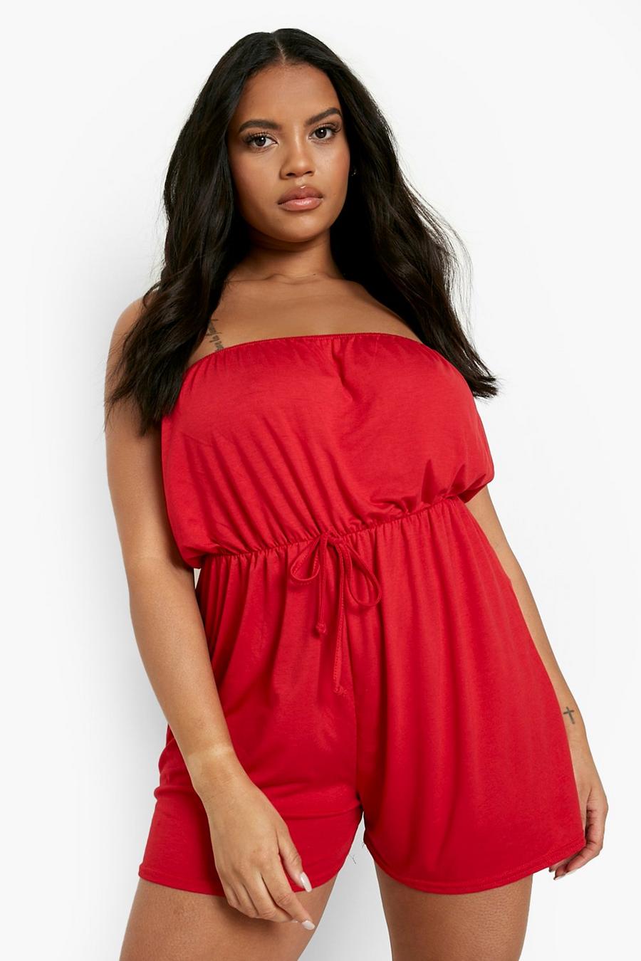 Red Plus Jersey Bandeau Beach Playsuit image number 1