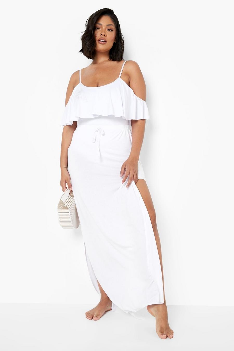 White Plus Jersey Split Leg Beach Maxi Skirt image number 1