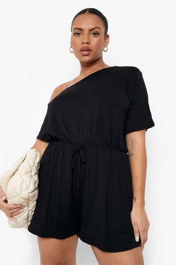 Plus Jersey Knit Asymmetric Beach Romper black