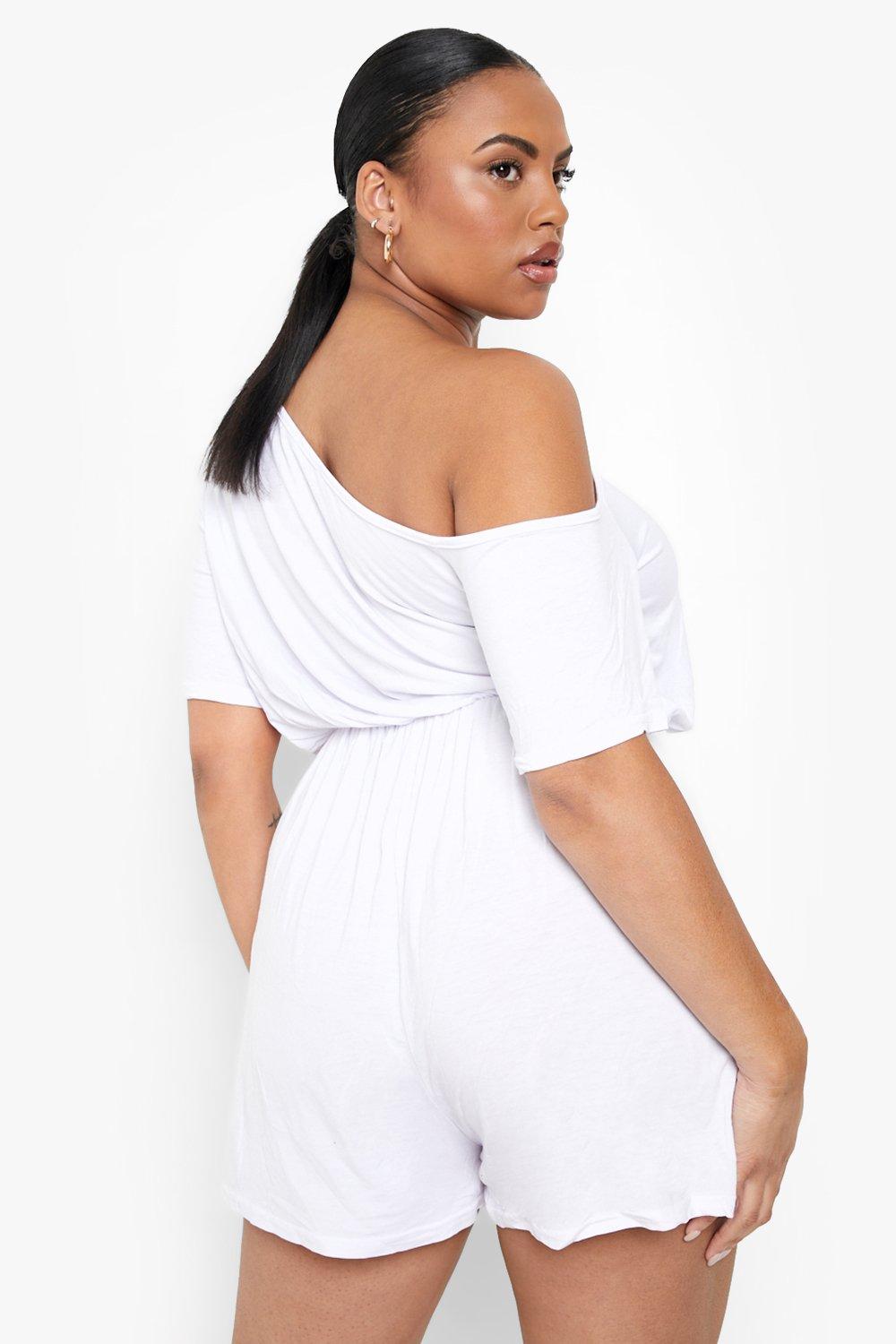 Plus Jersey Knit Asymmetric Beach Romper