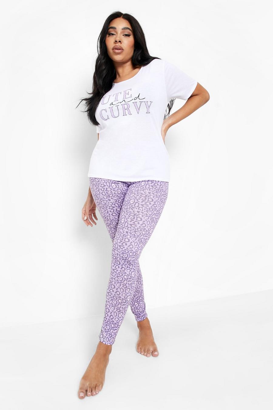 Set pigiama curvy Plus Size con legging leopardati, Purple viola