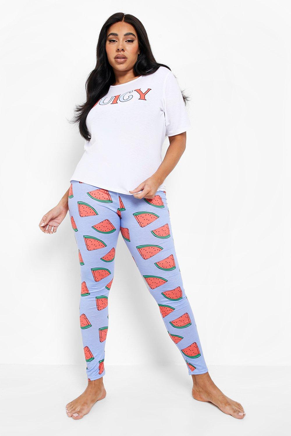 Plus Juicy Slogan Watermelon Graphic T Shirt Pants Pajama Set