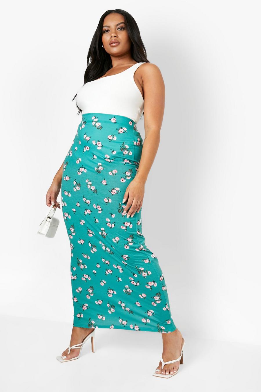 Green gerde Plus Ditsy Floral Maxi Skirt 