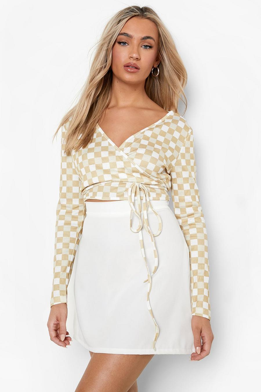Yellow Checkered Wrap Top image number 1