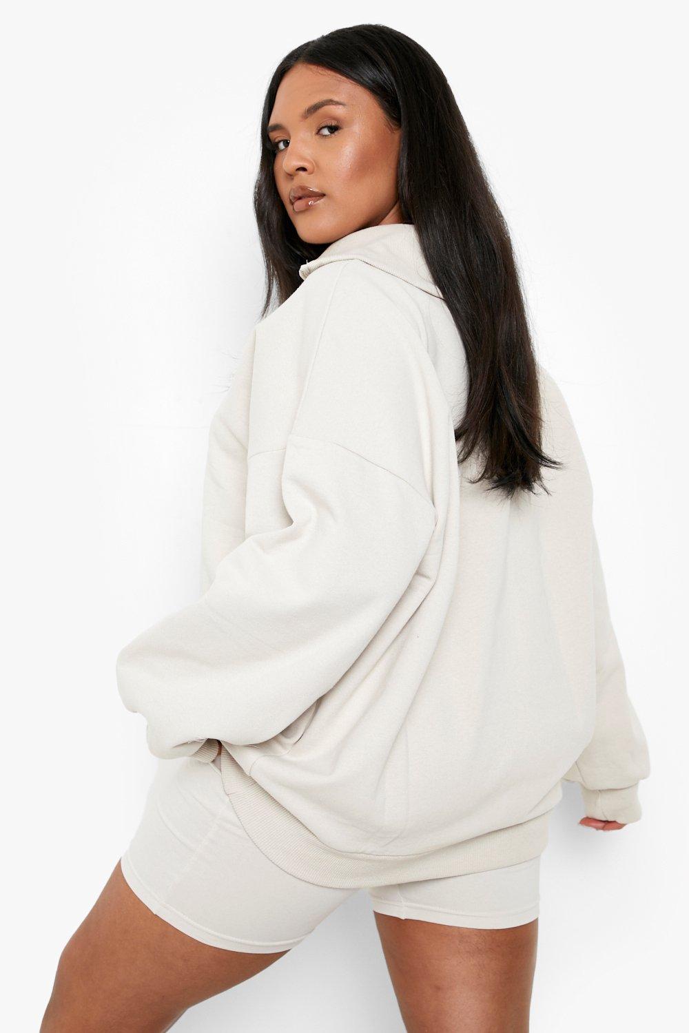 Plt Petite White Half Zip Oversized Sweat