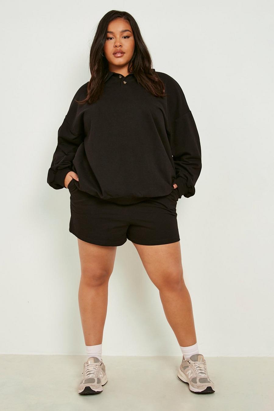 Black Plus Button Collared Sweat Short Tracksuit image number 1