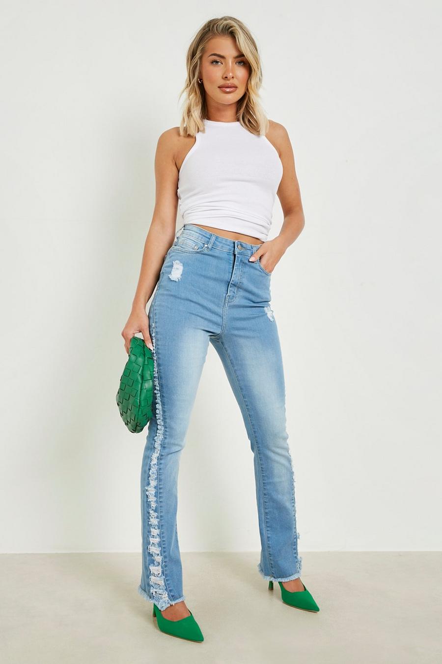 Mid wash blue High Waisted Extreme Ripped Flared Jeans
