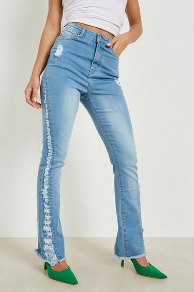 boohoo mid wash High Waisted Extreme Ripped Flared Jeans