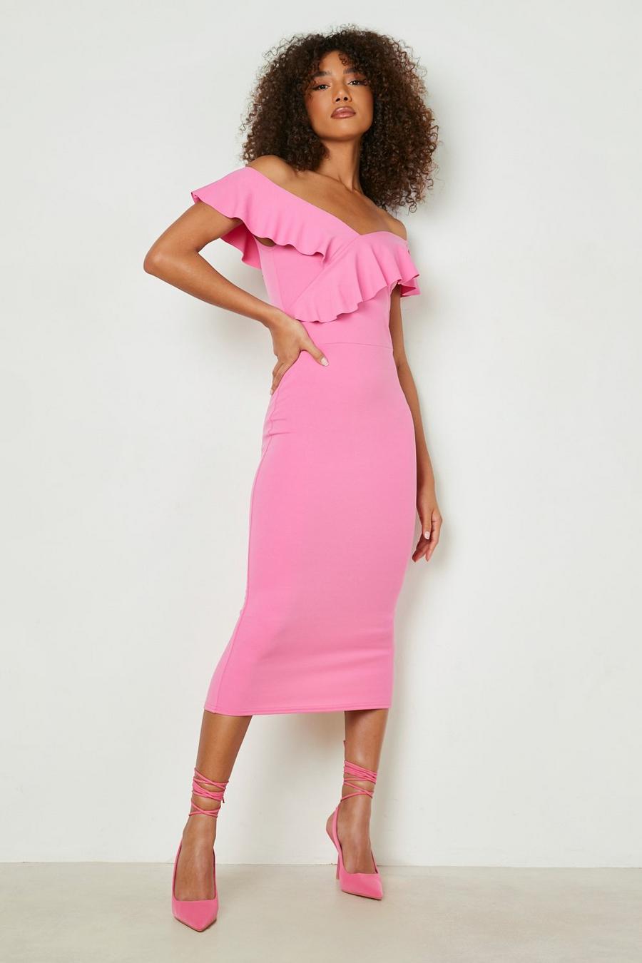 Pink Tall Off The Shoulder Midi Dress image number 1