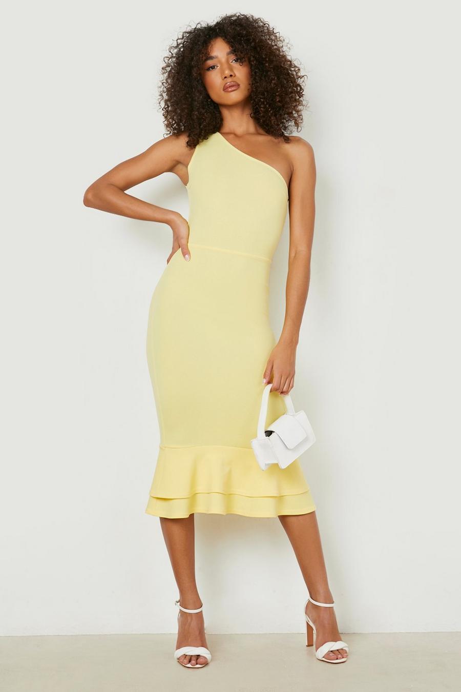 Yellow Tall Frill Hem One Shoulder Midi Dress