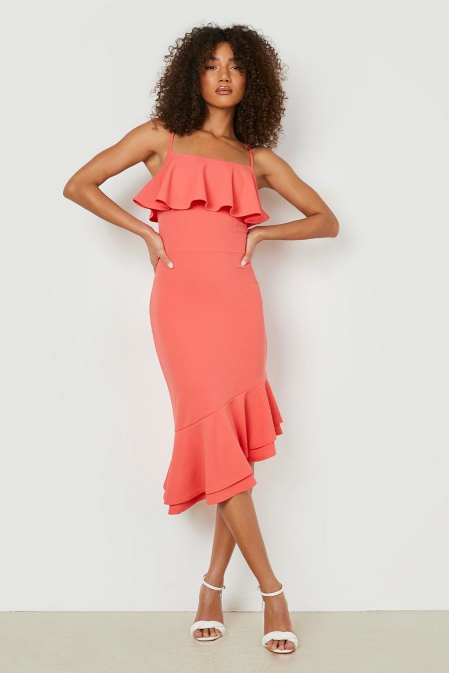 Coral Tall Frill Detail Midi Dress image number 1