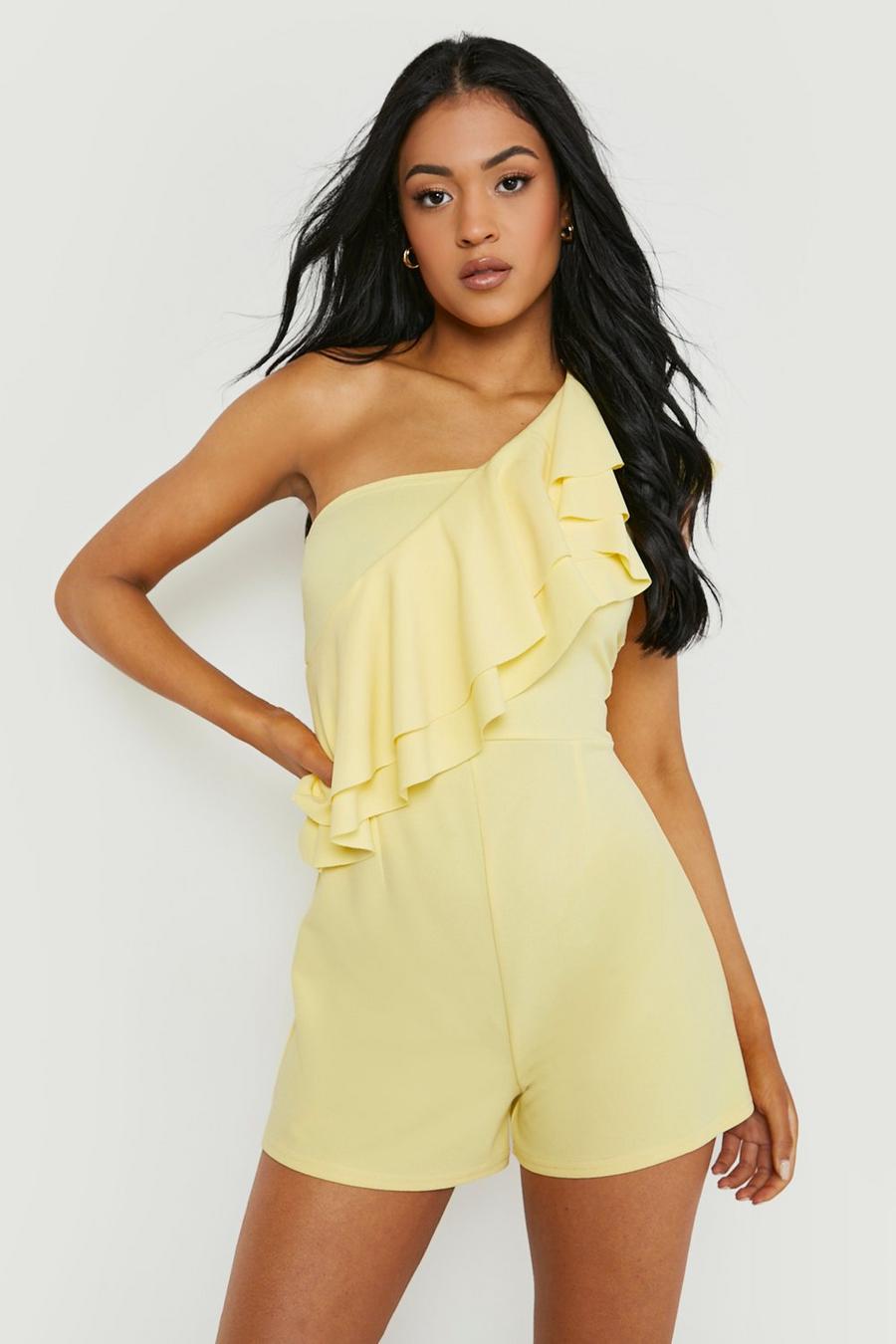 Lemon giallo Tall Frill One Shoulder Playsuit