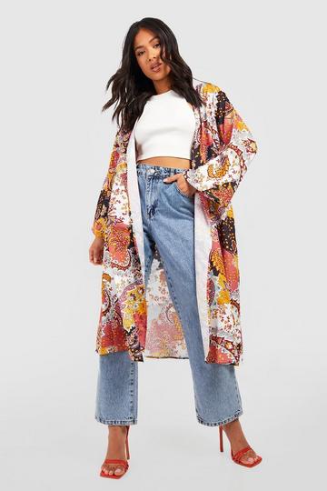 Petite Paisley Print Kimono white