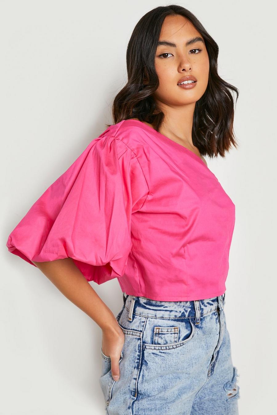 Hot pink Volume Puff Sleeve Top image number 1