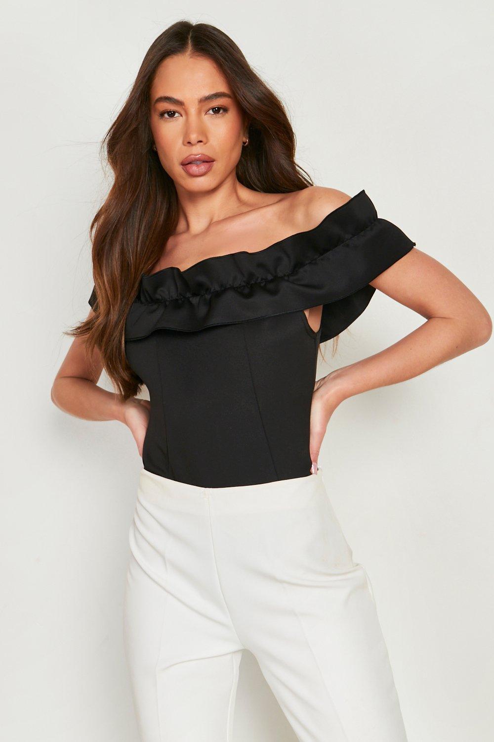 Ruffle Scuba Off The Shoulder Bodysuit