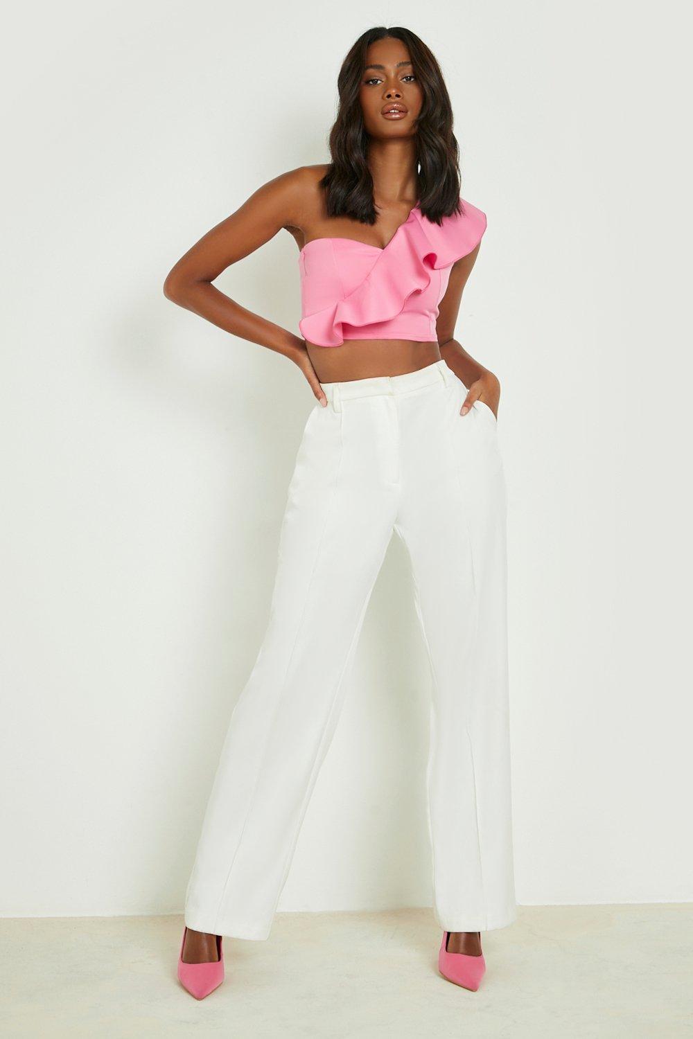 One Shoulder Scuba Frill Crop Top