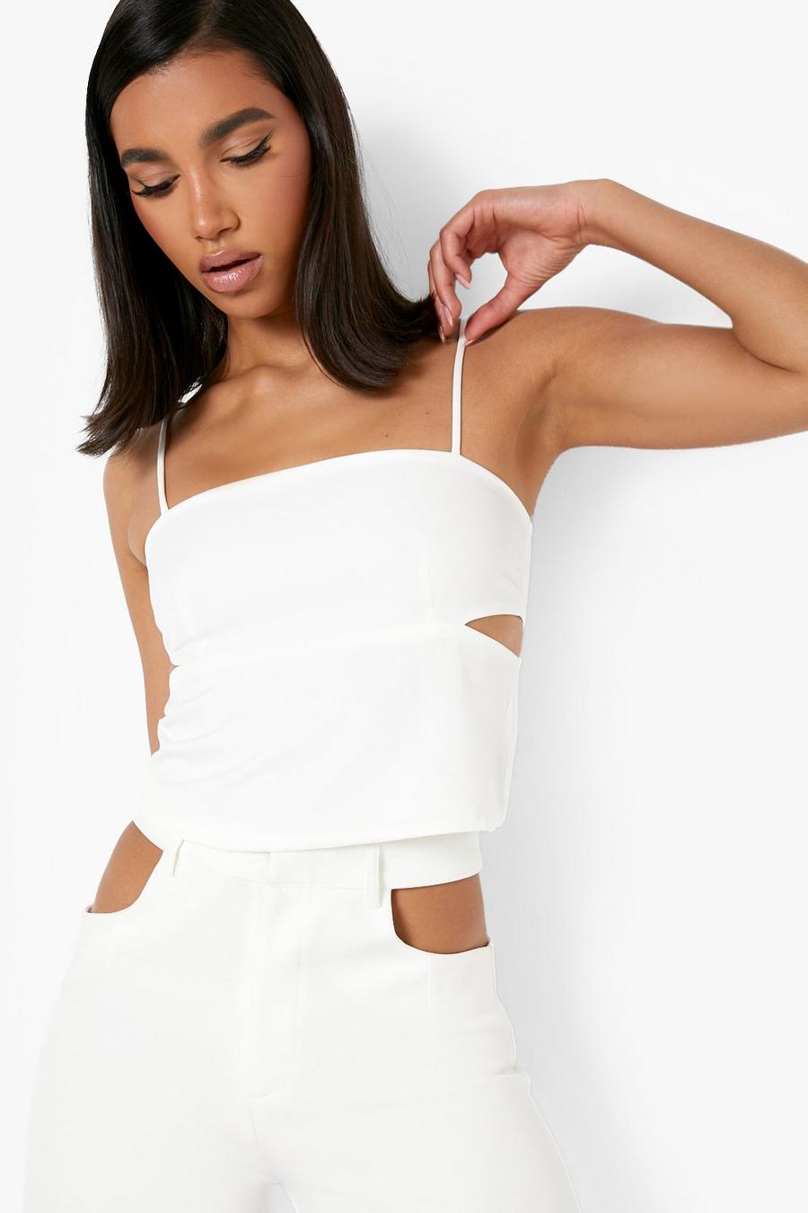 White Strappy Cut Out Crop Top image number 1
