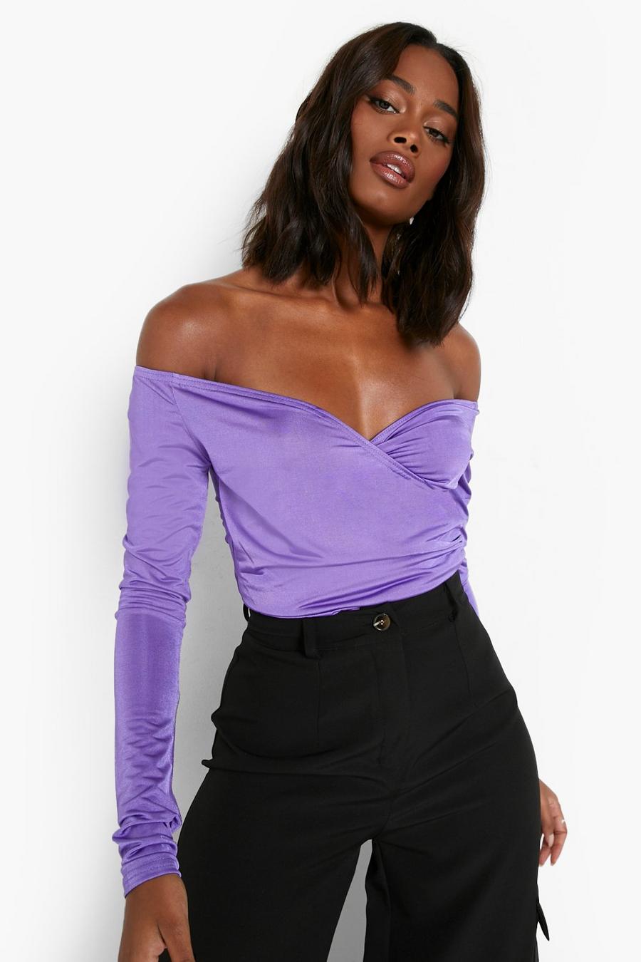 Body scaldacuore seducente con spalle scoperte, Purple viola image number 1