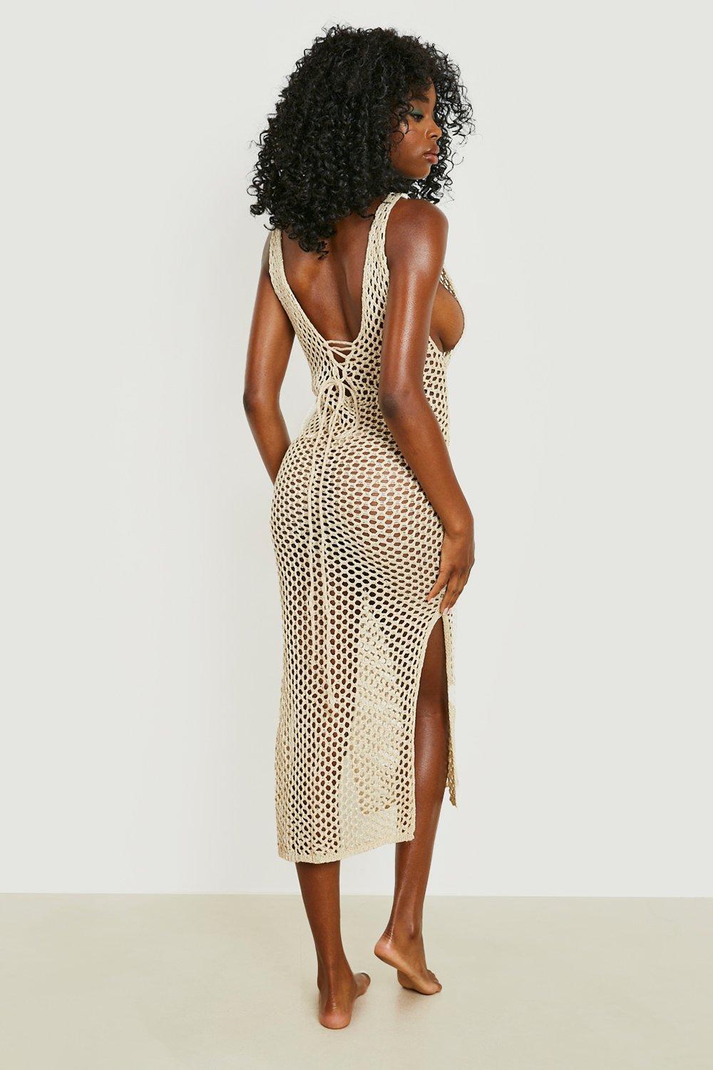 Gold crochet store beach dress