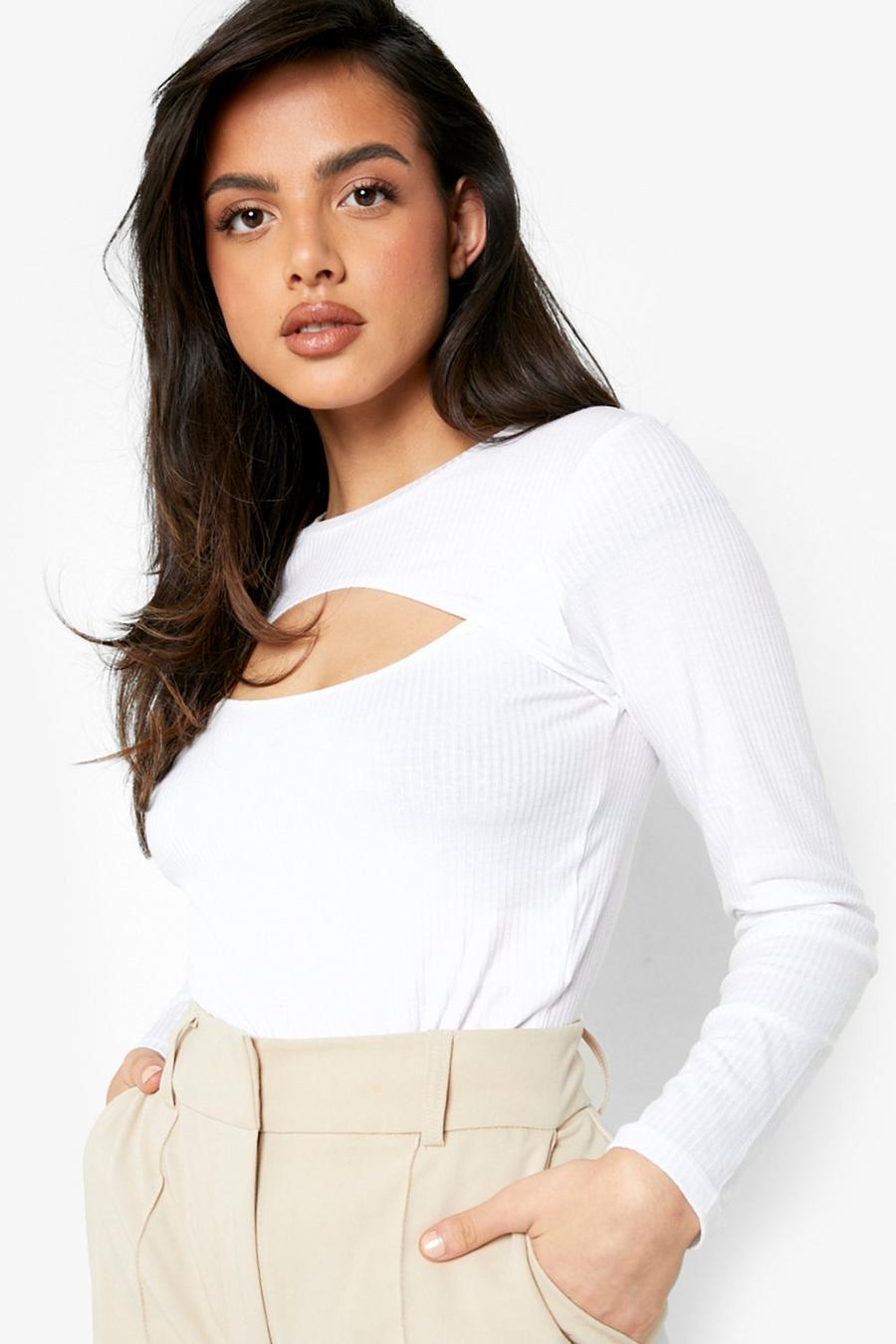 White bianco Cut Out Detail Ribbed Top