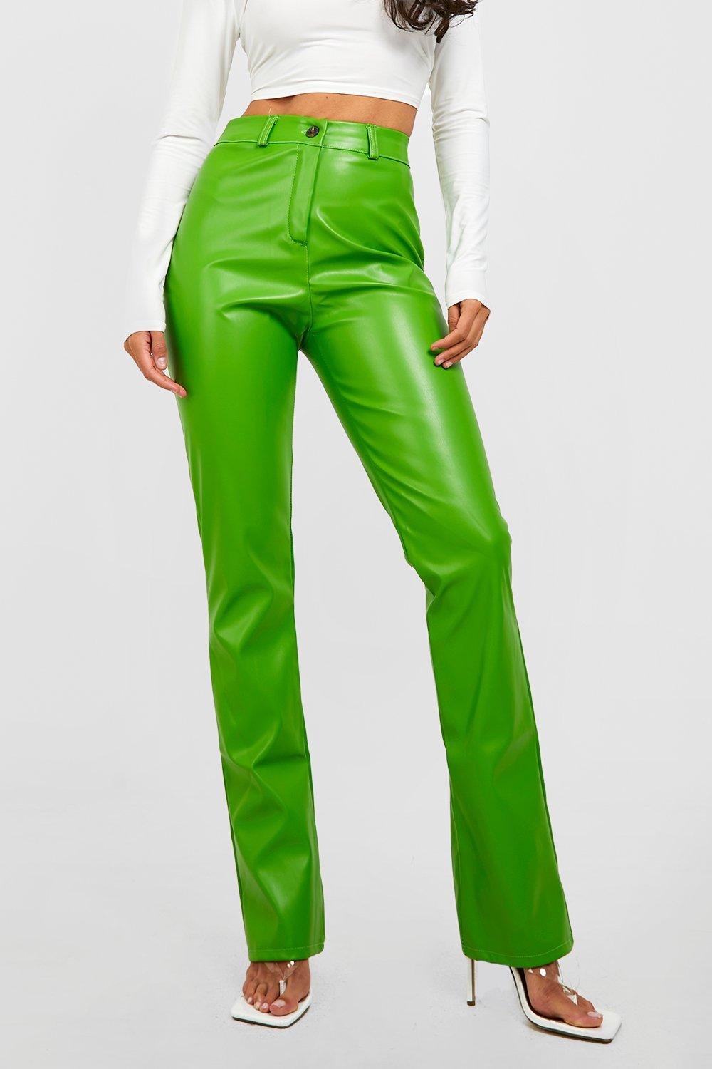 Green leather look deals trousers