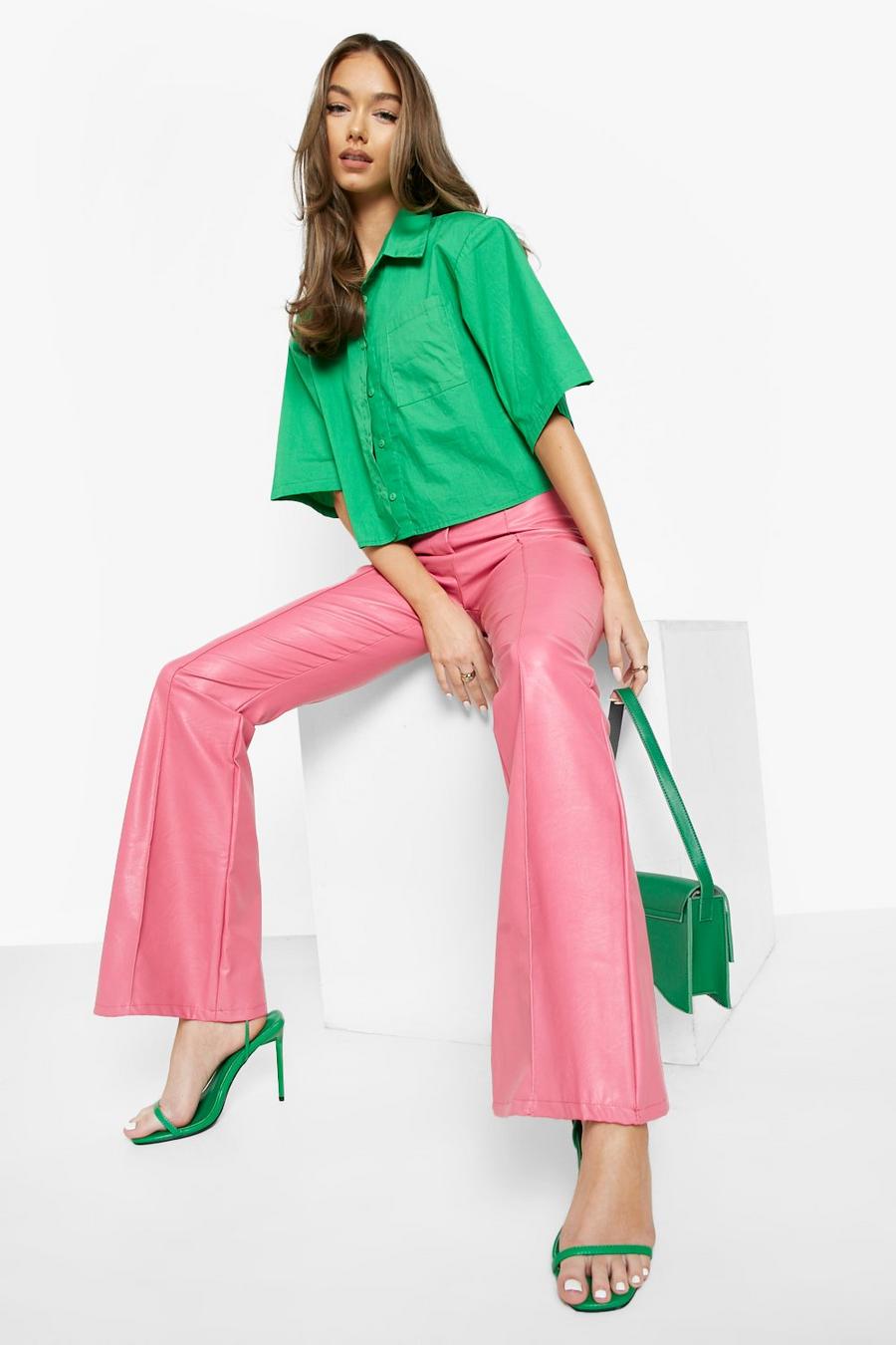 Pink Seam Front Flared Pu Trouser image number 1