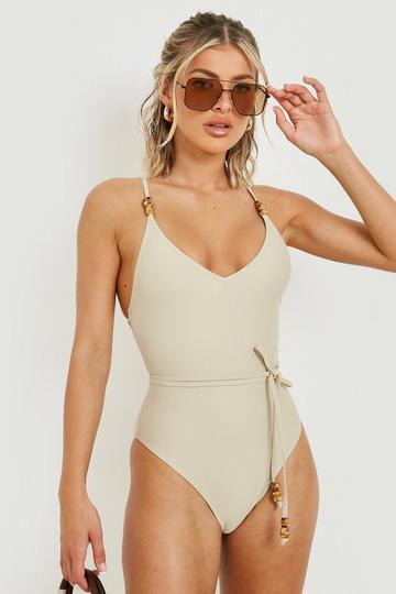 Wooden Bead Tie Swimsuit sand