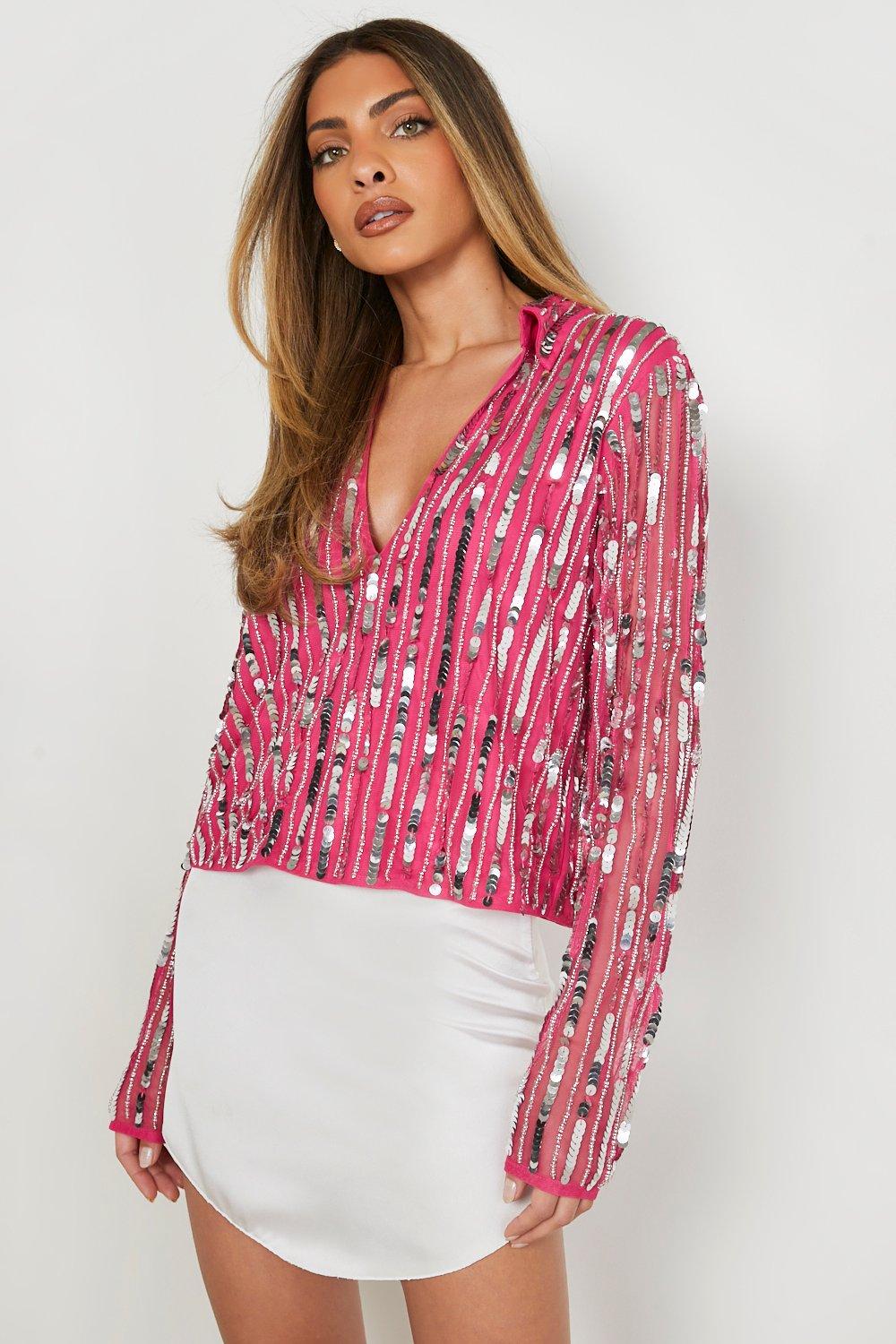 pink sequin shirt boohoo