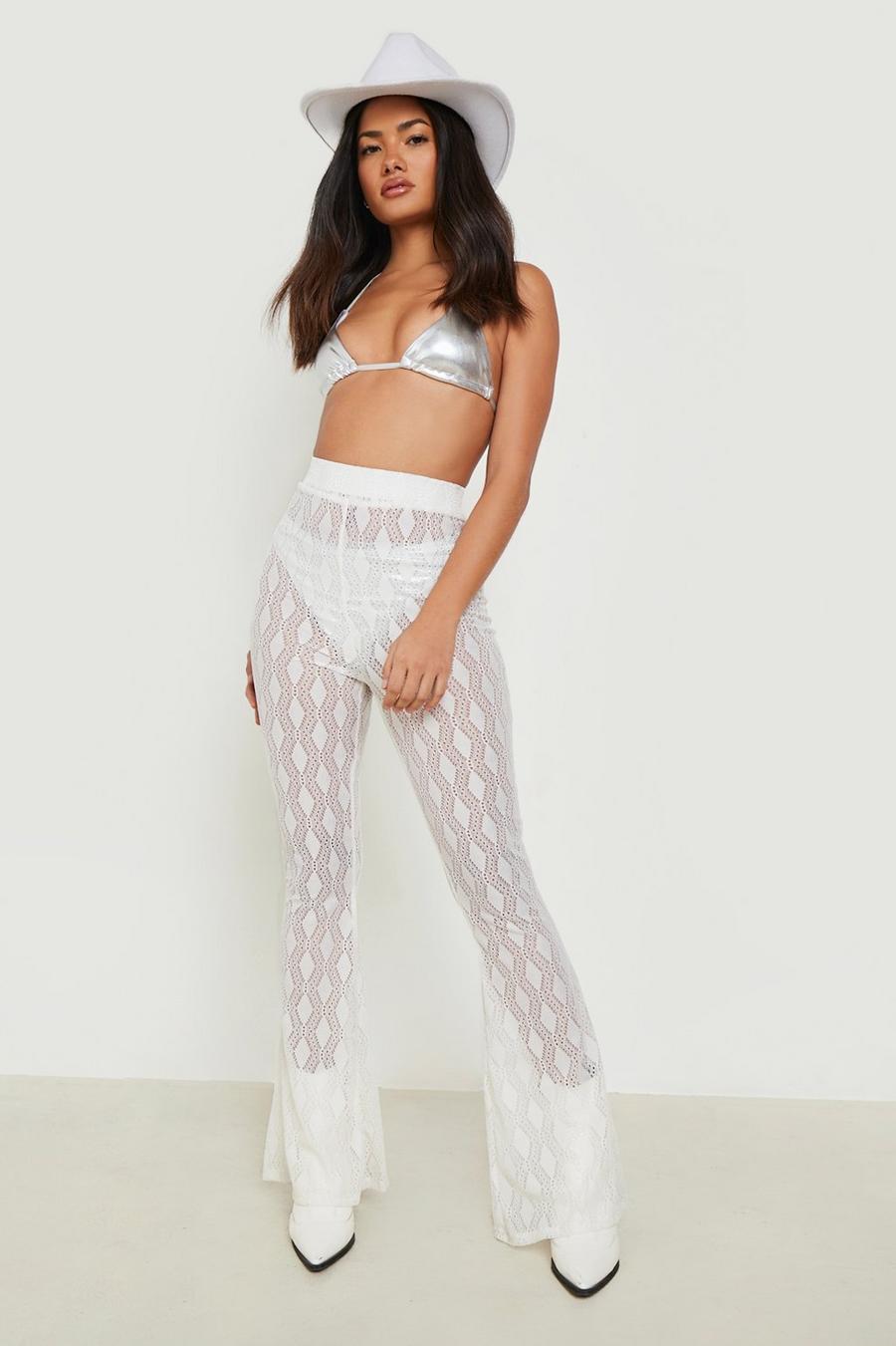 White vit Broidery Stretch Lace High Waisted Flares
